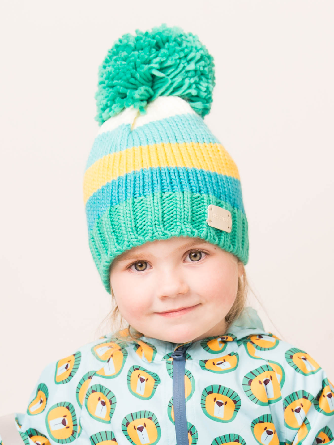 Green and Mustard Bobble Hat Unisex Bobble Hat for Babies