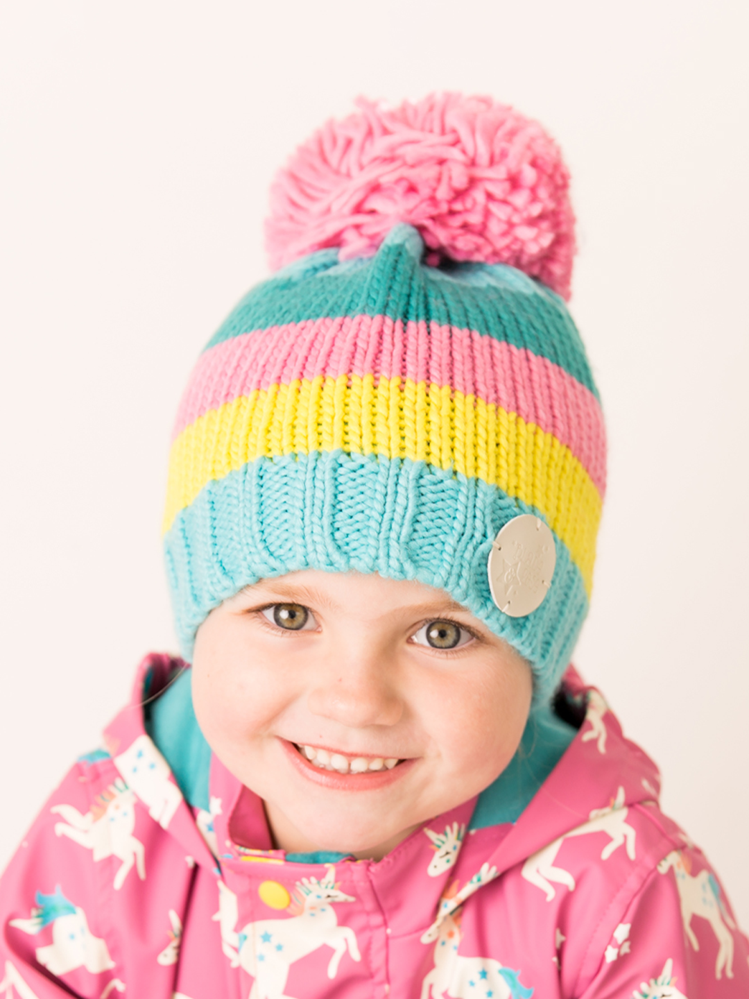 Pastel Striped Bobble Hat