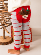 Hamish Christmas Leggings shown from behind, with Hamish in his Christmas holly on the red seat panel and red ankle cuffs