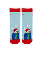 Paddington™ Christmas Socks in pale blue, with Paddington in his duffle coat and a Santa hat among falling snowflakes