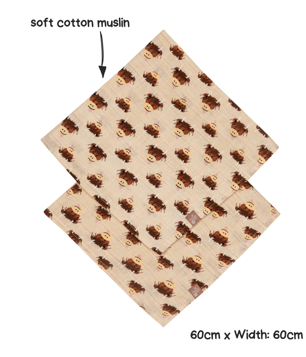 Neutral Highland Cow Muslin Squares