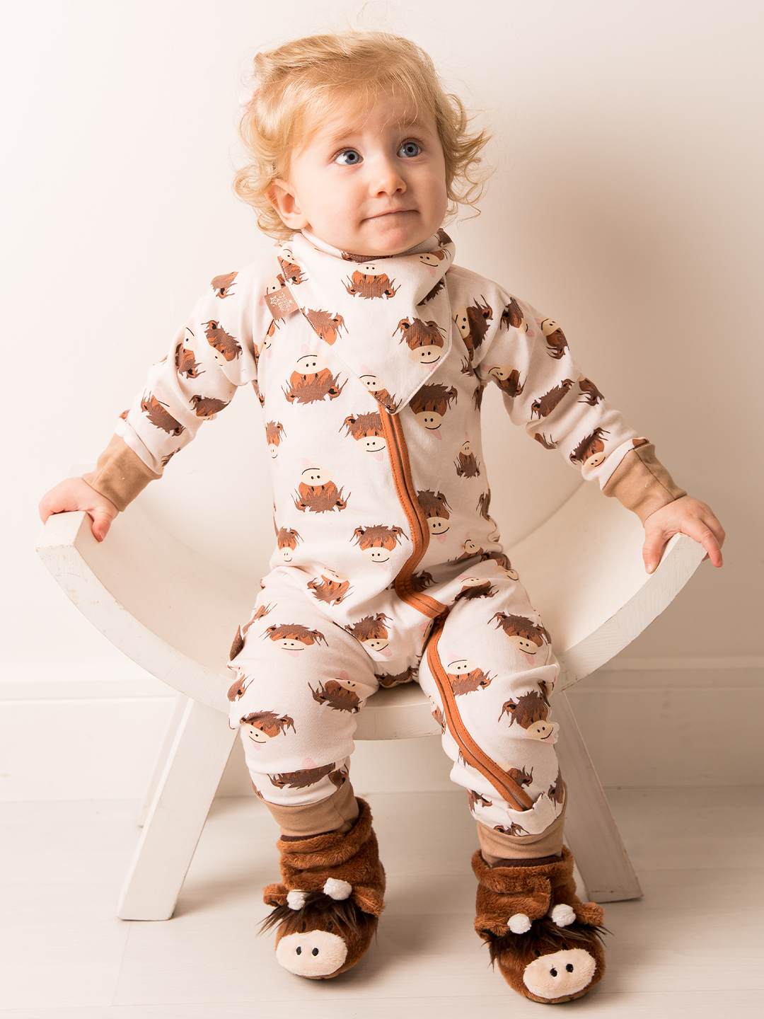 Neutral Highland Cow Zip-Up Romper - Blade & Rose UK