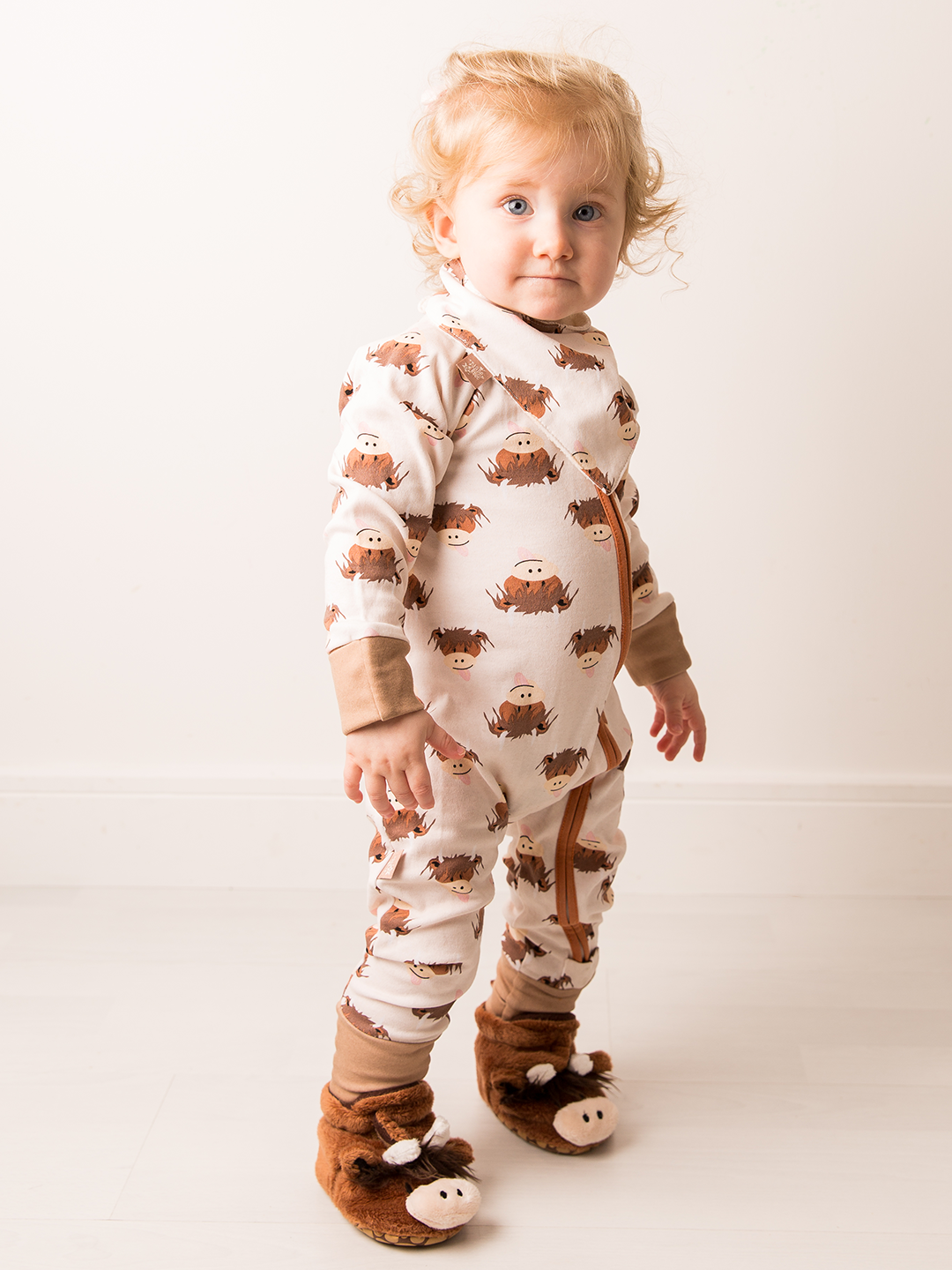 Neutral Highland Cow Zip-Up Romper - Blade & Rose UK