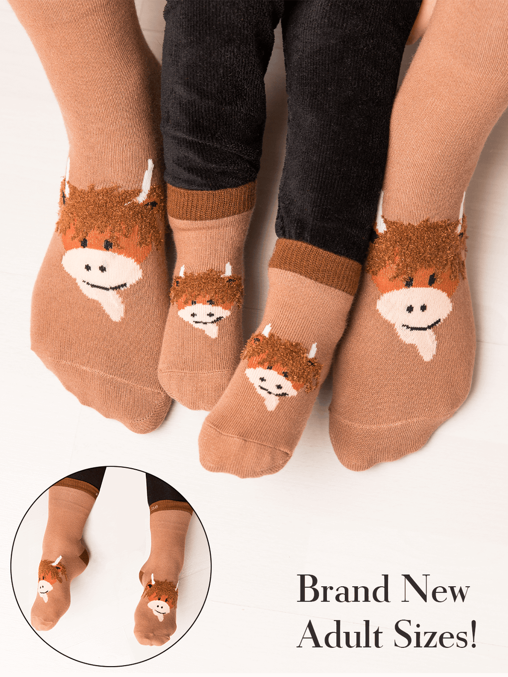 Neutral Highland Cow Socks - Blade & Rose UK