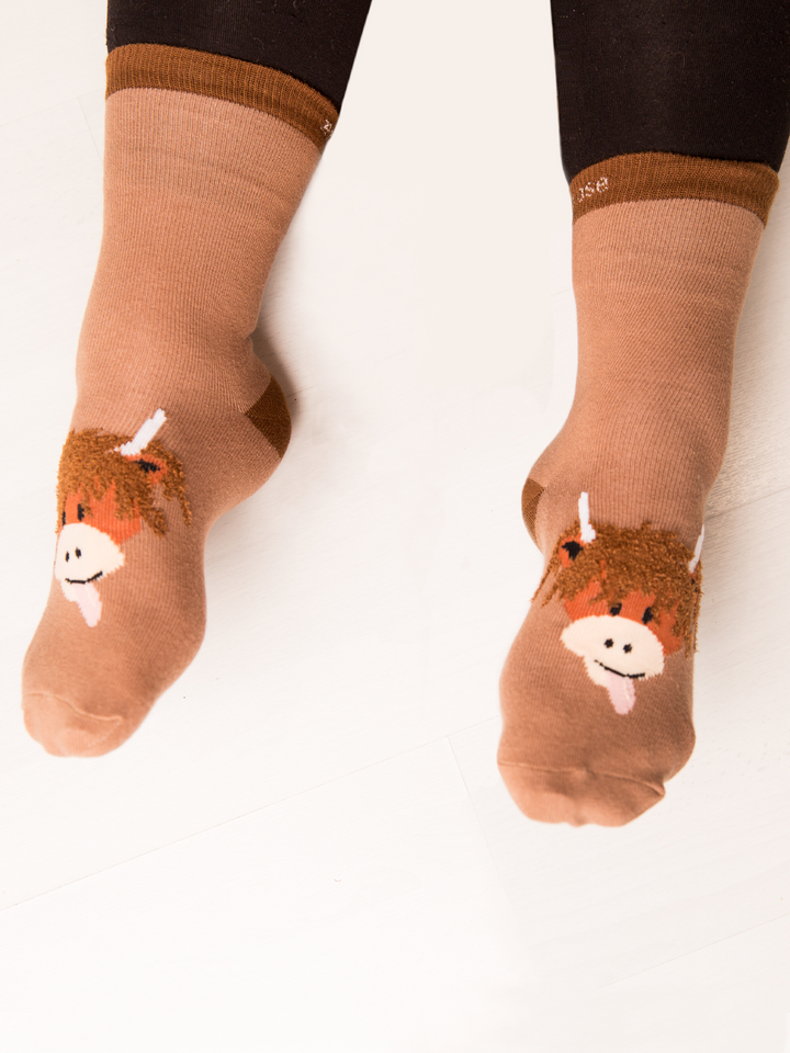 Neutral Highland Cow Socks