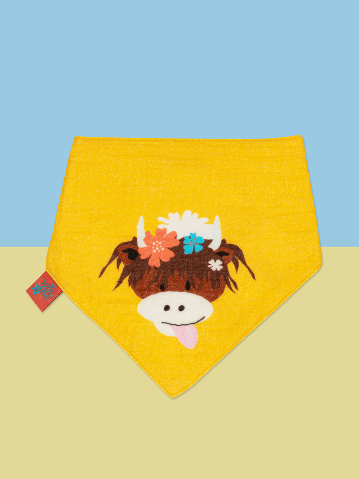 Bonnie Highland Cow Yellow Muslin Bib - Blade & Rose UK