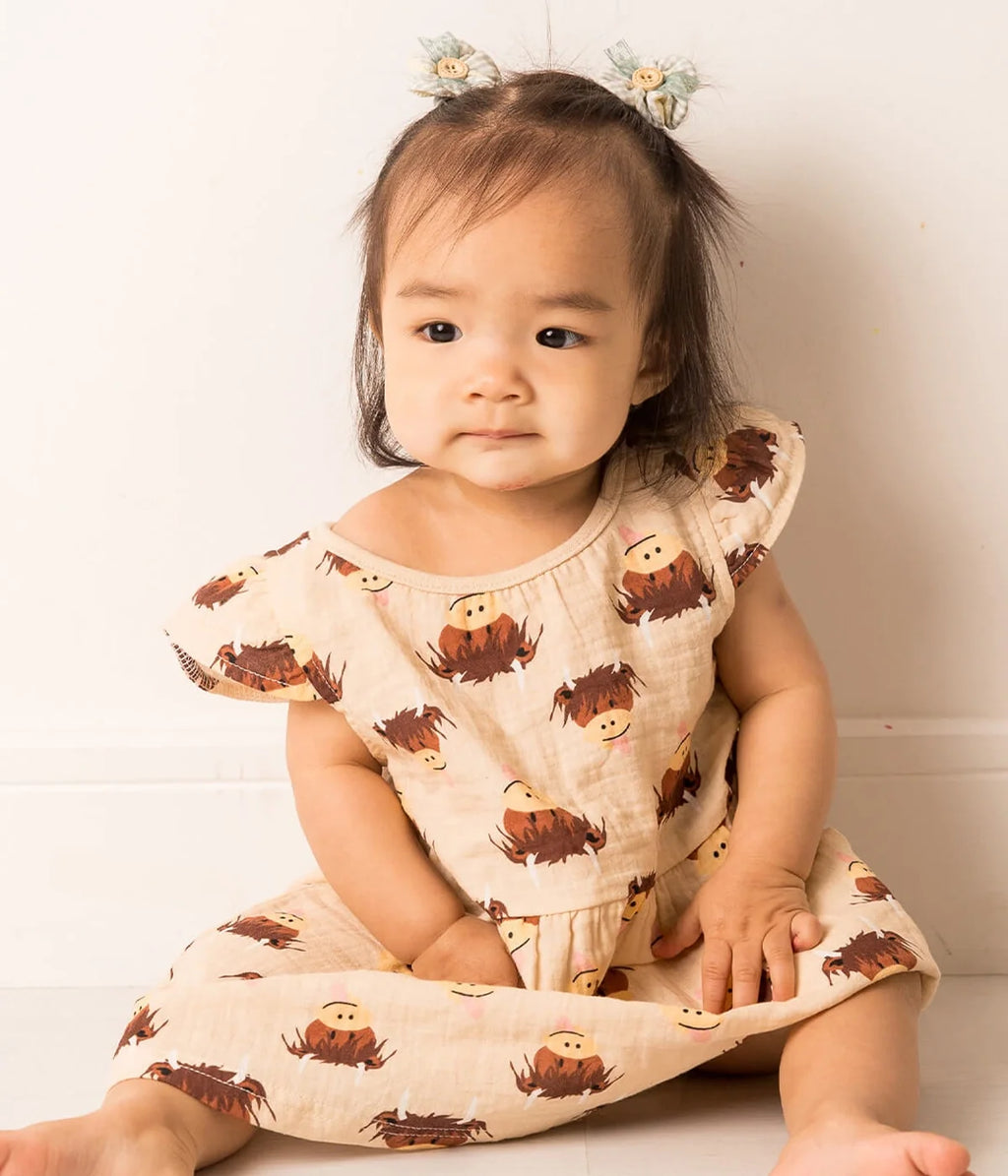 Neutral Highland Cow Summer Dress