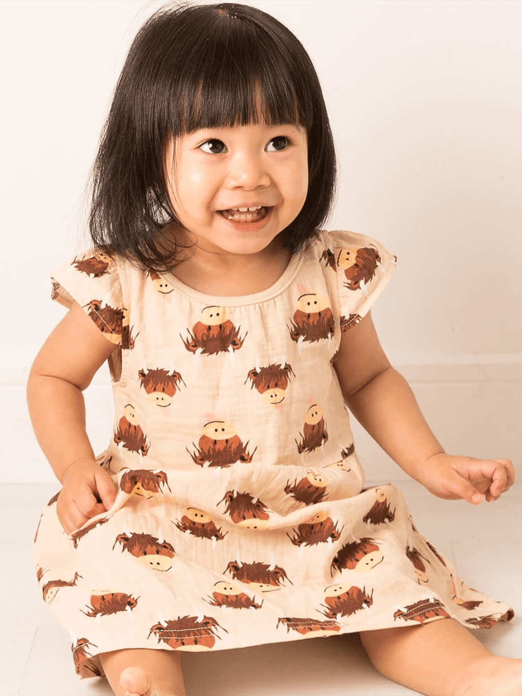 Neutral Highland Cow Summer Dress