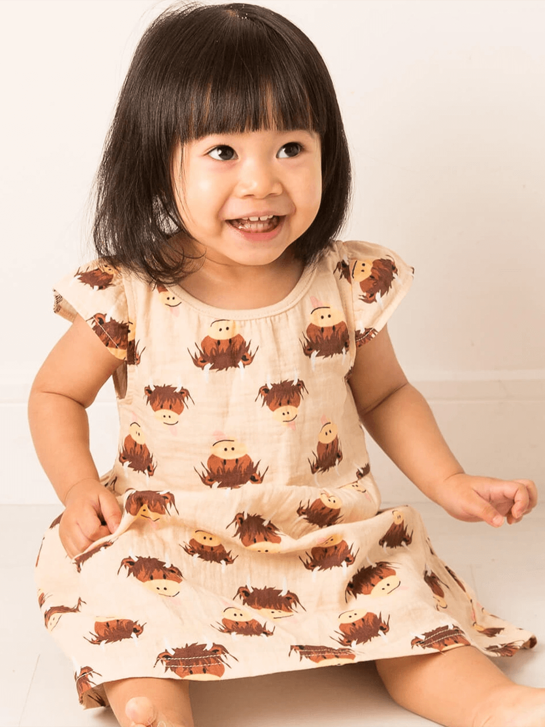 Neutral Highland Cow Summer Dress