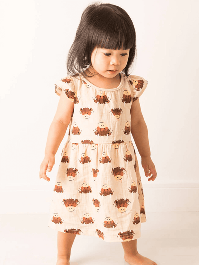 Neutral Highland Cow Summer Dress