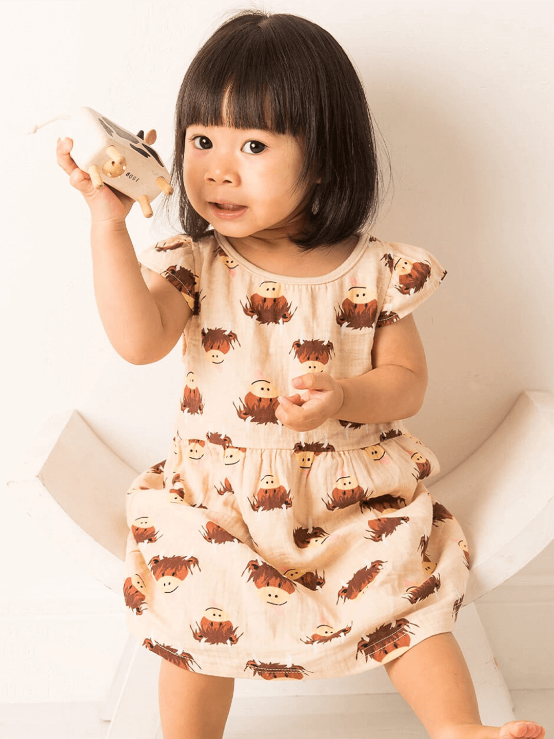Neutral Highland Cow Summer Dress