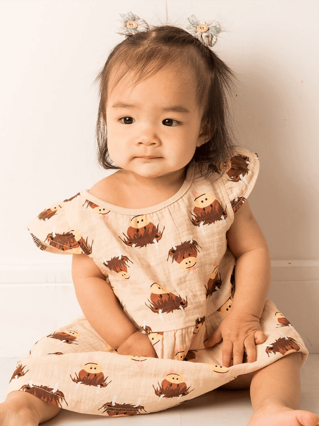 Neutral Highland Cow Summer Dress