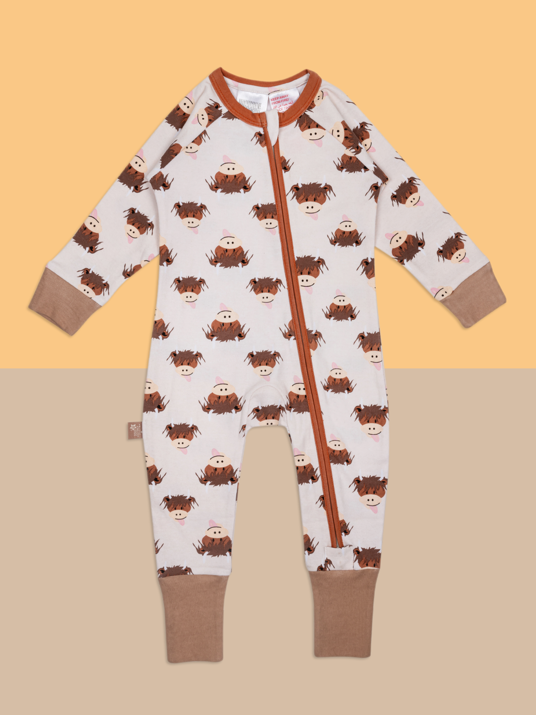 Neutral Highland Cow Zip-Up Romper - Blade & Rose UK
