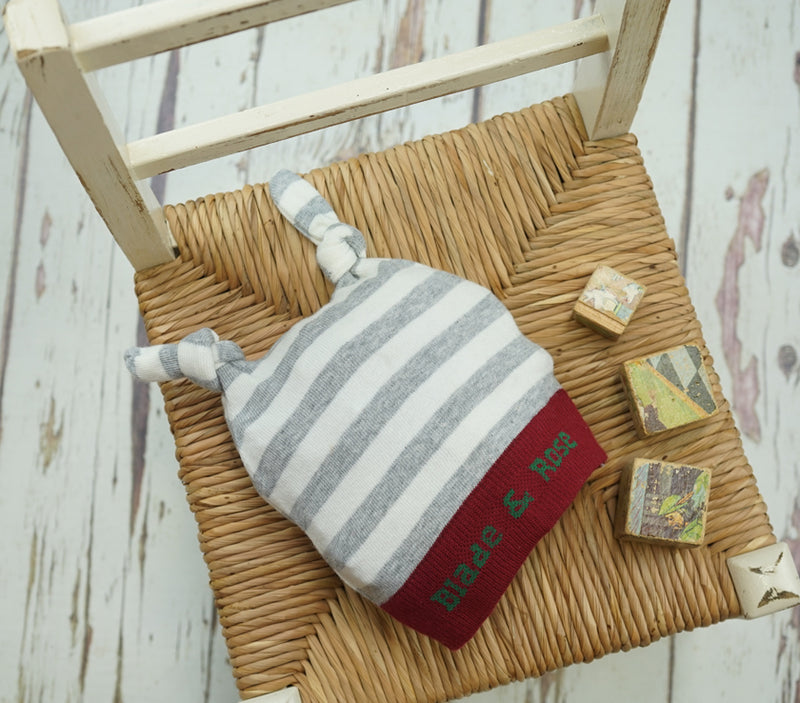 Grey & White Knotted Baby Hat