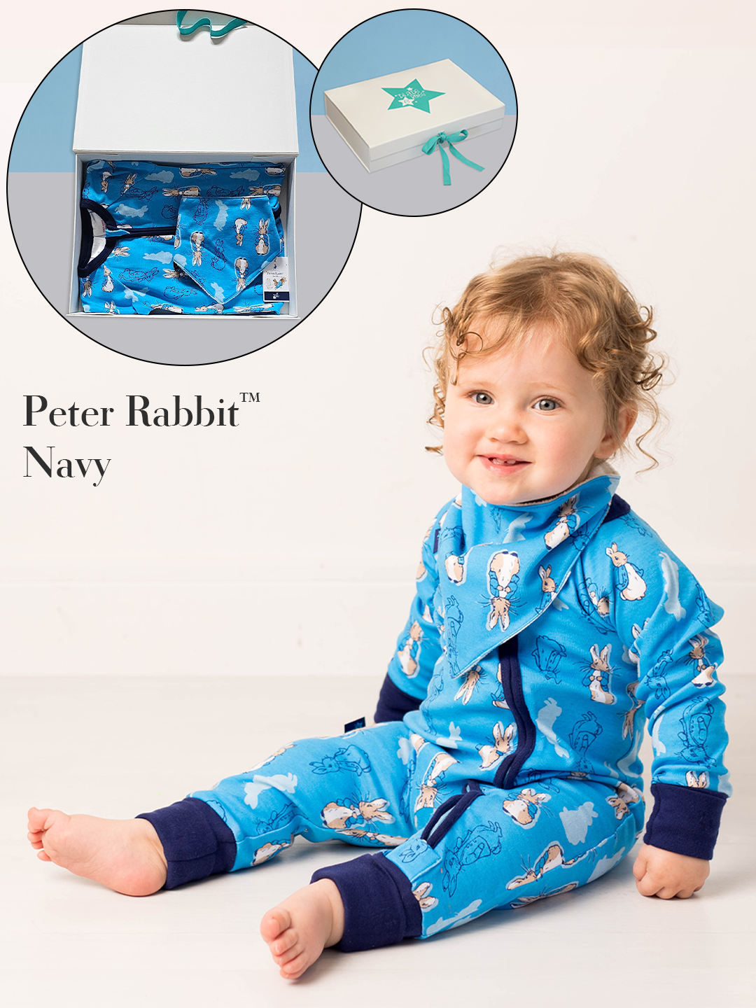 Peter Rabbit™ Navy Romper/Bib Gift Box Set