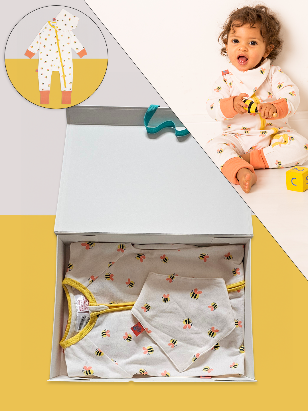 Honey Bee Romper & Bib Gift Box Set - Blade & Rose UK