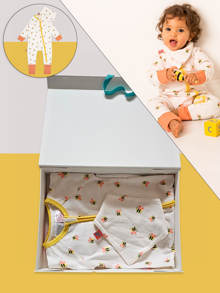 Honey Bee Romper & Bib Gift Box Set