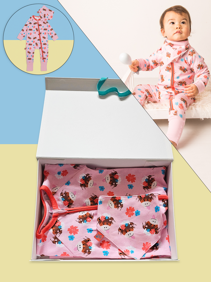 Bonnie Highland Cow Romper & Bib Gift Box Set