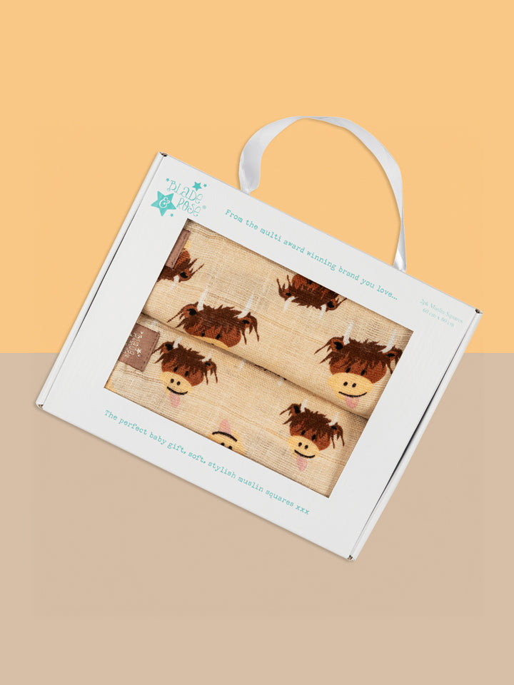 Neutral Highland Cow Muslin Squares