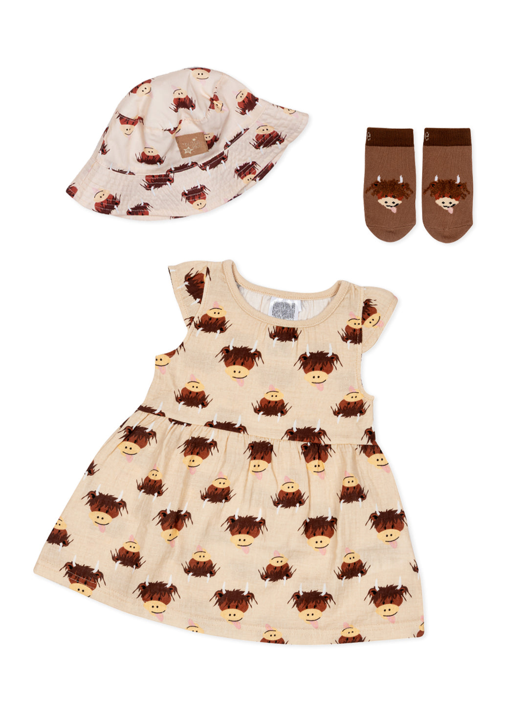 Neutral Highland Cow Summer Dress Gifting Set