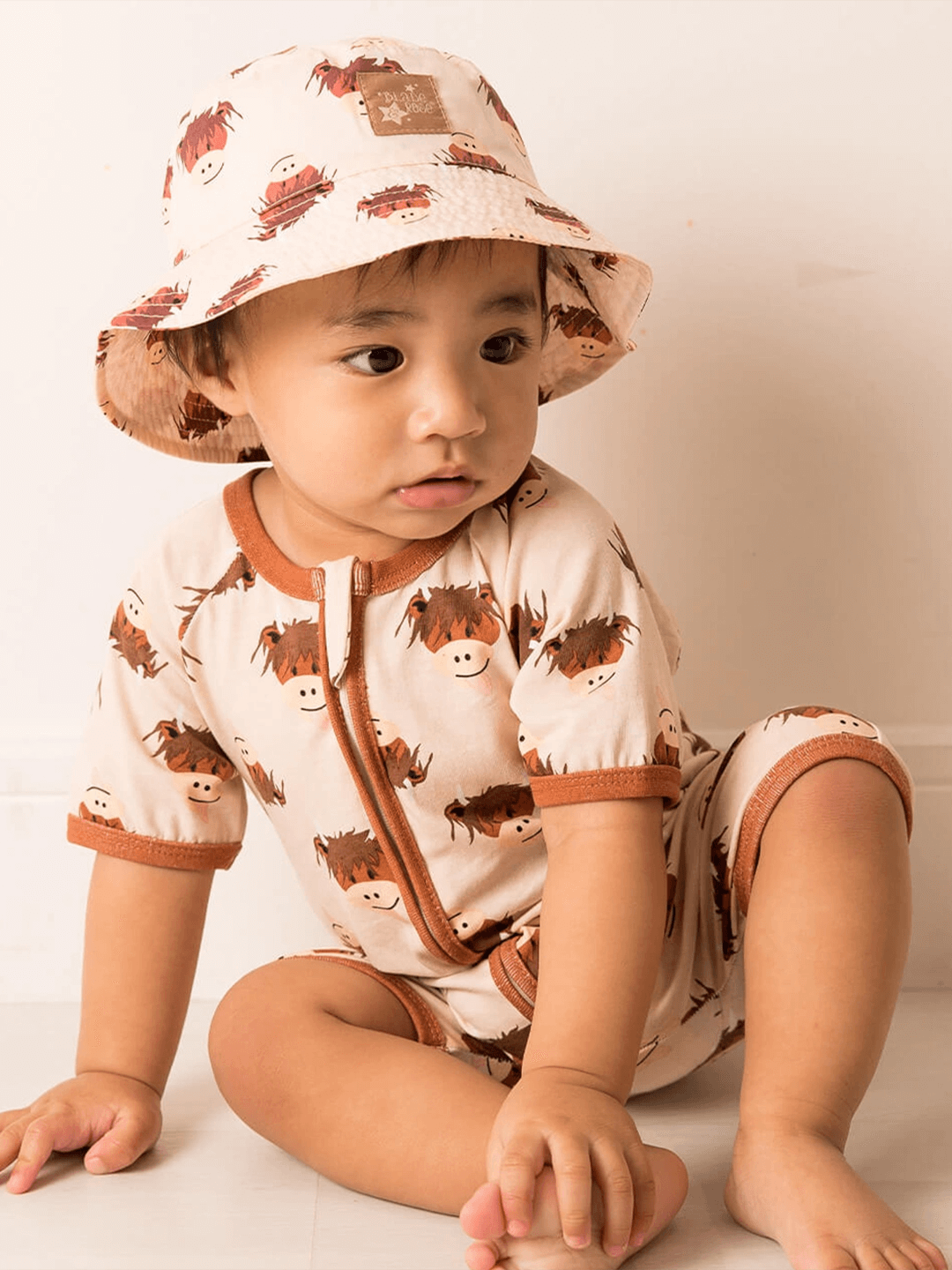 Neutral Highland Cow Summer Romper Playsuit