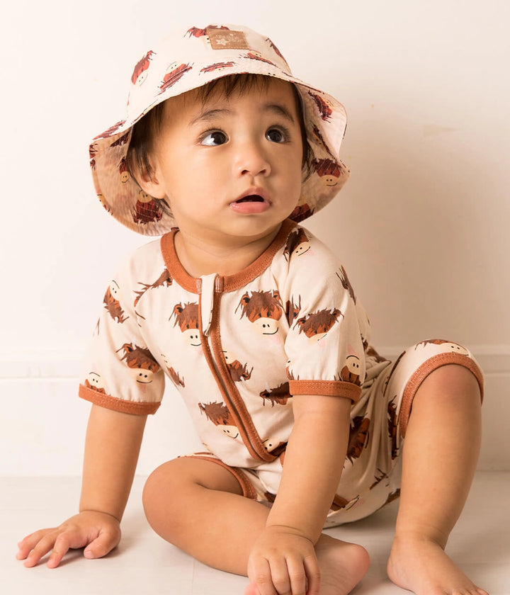 Neutral Highland Cow Summer Romper Playsuit
