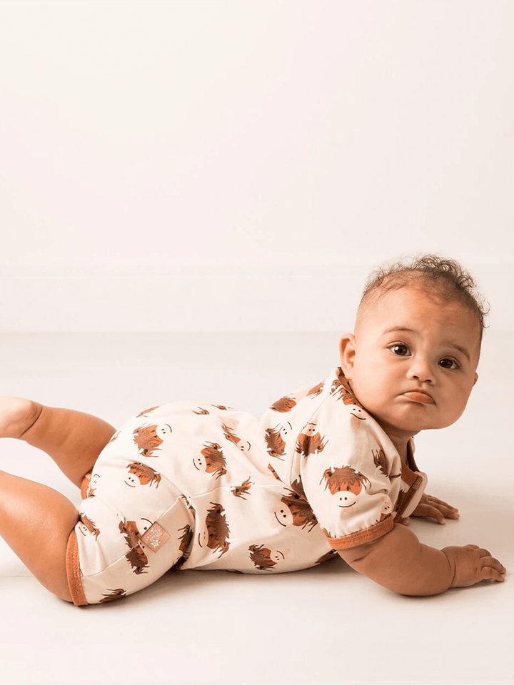 Neutral Highland Cow Summer Romper Playsuit