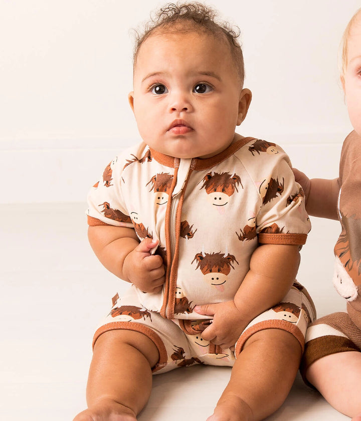 Neutral Highland Cow Summer Romper Playsuit