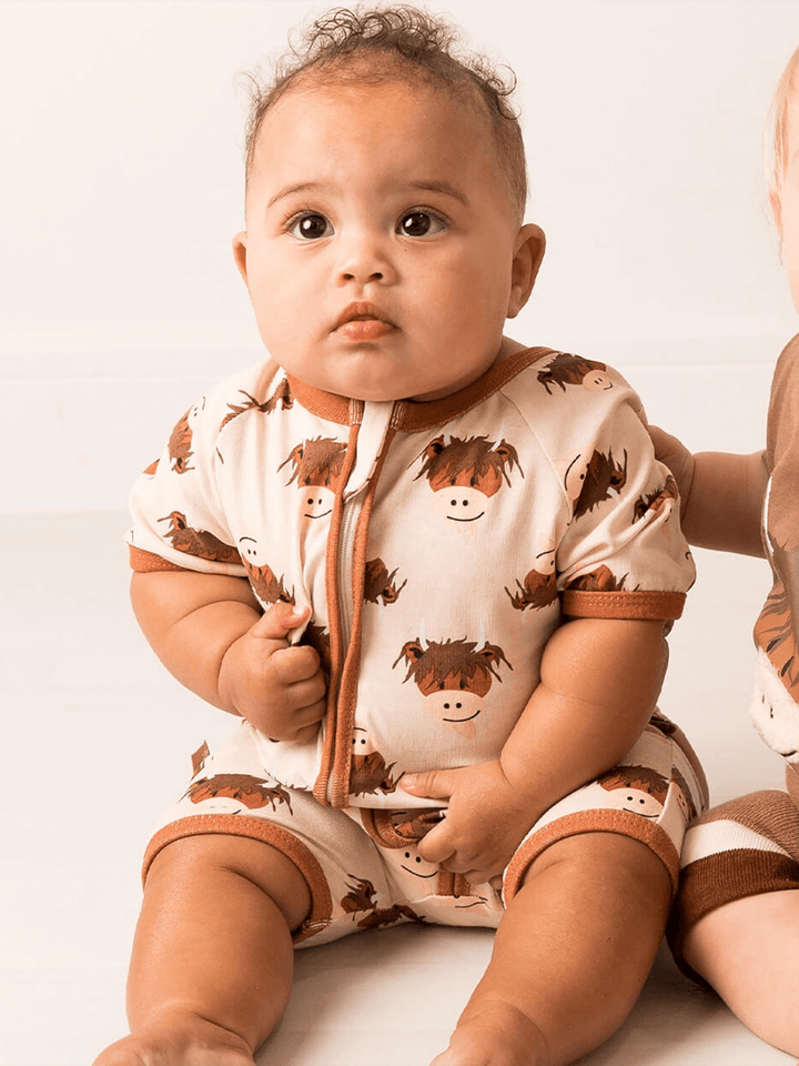 Neutral Highland Cow Summer Romper Playsuit