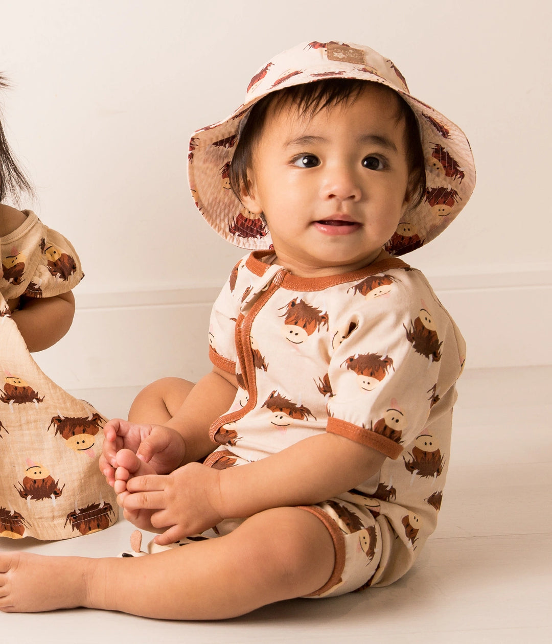 Neutral Highland Cow Summer Romper Playsuit