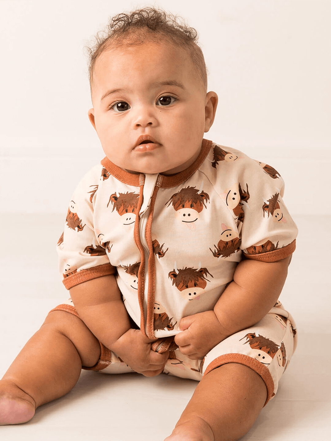 Neutral Highland Cow Summer Romper Playsuit