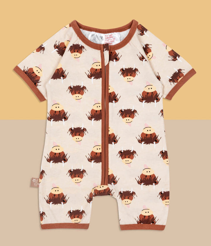 Neutral Highland Cow Summer Romper Playsuit