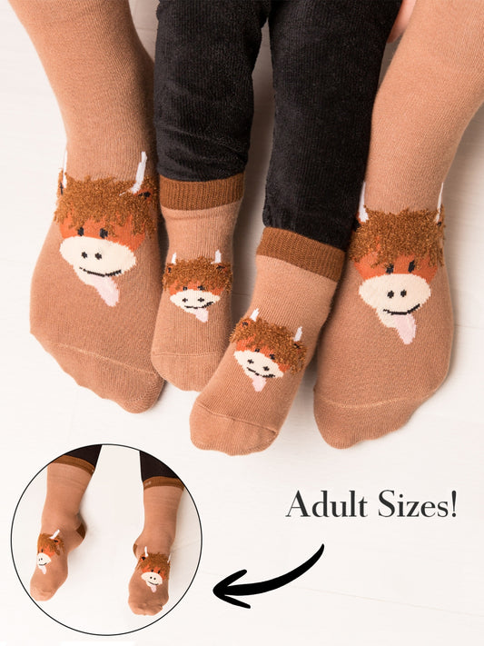 Neutral Highland Cow Socks