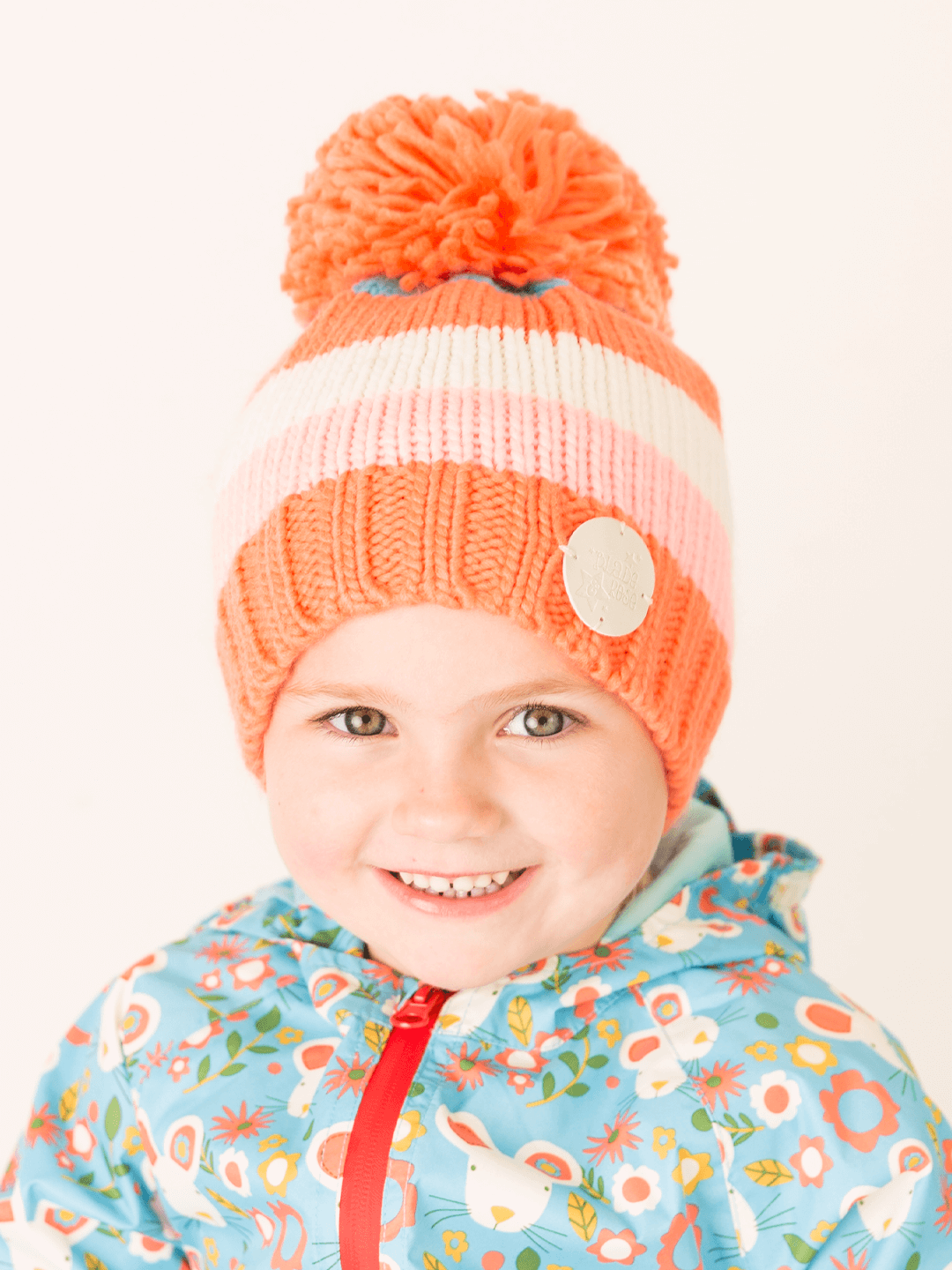 Coral and Cream Striped Bobble Hat - Blade & Rose UK