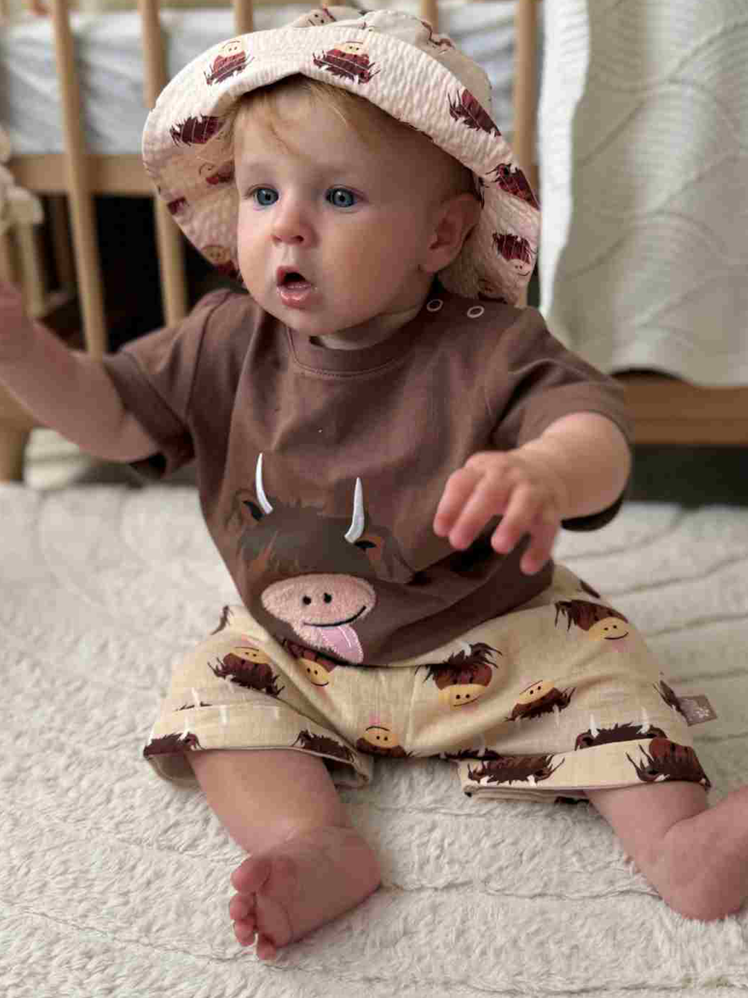 Neutral Highland Cow Muslin Shorts
