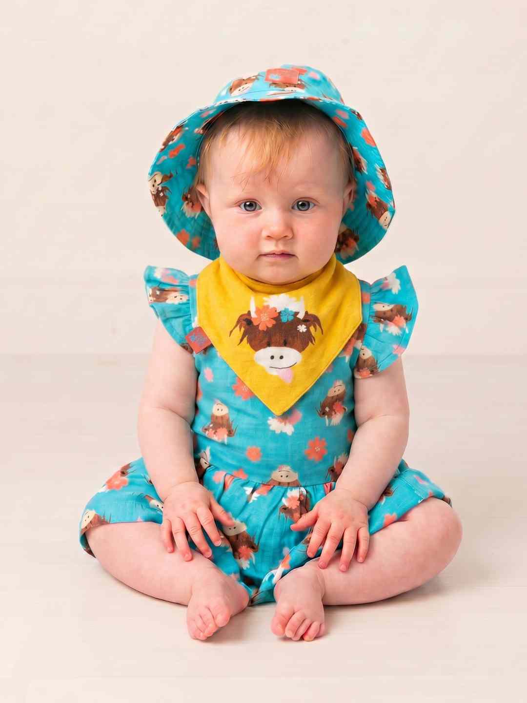 Bonnie Highland Cow Yellow Muslin Bib