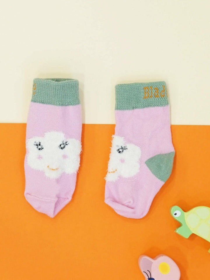 Flower Face Socks - Fluffy Pink, White  & Green